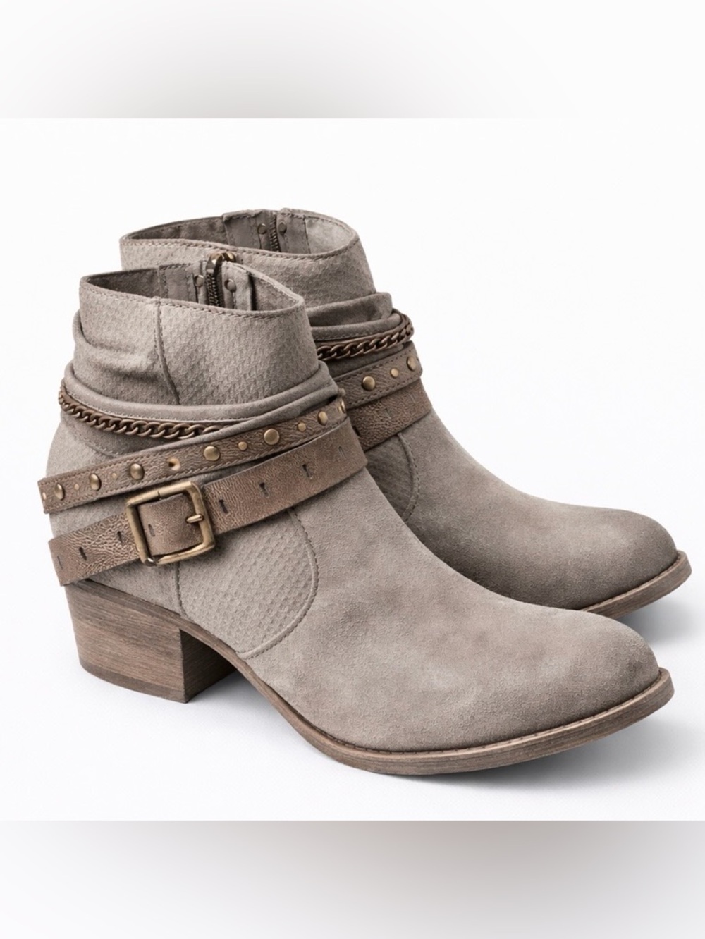 Boho Distressed Ankle Boots Gray Multi Strap Chain Festival Western Booties 8.5